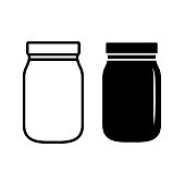 Mason jar glass container line art vector icon. medicine bottle and pill icon. mason jar pot.