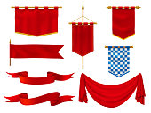 Medieval flags and banners royal vector red fabric