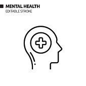Mental Health Line Icon, Outline Vector Symbol Illustration. Pixel Perfect, Editable Stroke.