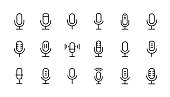 Microphone Icons in line style. Editable Stroke. Stock vector illustration