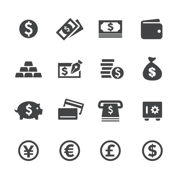 ilustraciones, imágenes clip art, dibujos animados e iconos de stock de iconos de dinero - serie acme - bolsa de dinero
