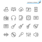 Music line icons. Editable stroke. Pixel perfect.