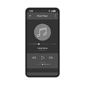 Music player app interface vector color template