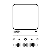 Music player interface with buttoms, loading bar, sound wave sign and frame for album photo. Trendy song plaque, template for romantic gift. Vector outline illustration