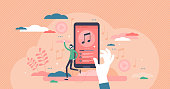 Music playlist vector illustration. Audio songs flat tiny persons concept.