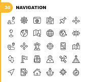 Navigation Line Icons. Editable Stroke. Pixel Perfect. For Mobile and Web. Contains such icons as Placeholder, Compass Rose, Map, Direction, Navigation Target.