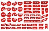 New label sticker. Newest angle tag, sales banner badge stickers and new tags vector set