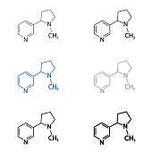 Nicotine molecular structural chemical formula set. Vector icon.