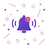 Notification bell icon for incoming inbox message. Vector ringing bell and notification number sign for alarm clock and smartphone application alert