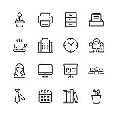 Office Icons. Editable Stroke. Pixel Perfect. For Mobile and Web. Contains such icons as Office, Plant, Printer, Office Tools, Conversation, Meeting, Coffee, Chart.
