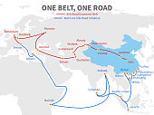 One belt - one road chinese modern silk road. Economic transport way on world map vector illustration