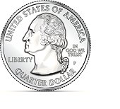 One US quarter coin depicting George Washington