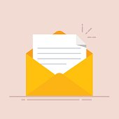 Open envelope with a document. New letter. Sending correspondence. Flat illustration isolated on color background.