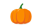Orange pumpkin. Autumn halloween vegetable flat graphic icon isolated on white background. Vector illustration