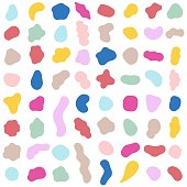 Organic shapes. Color various blotch, abstract irregular random blobs. Pebble stone silhouette, simple liquid amorphous splodge, colorful water forms, creative pastel pattern vector set