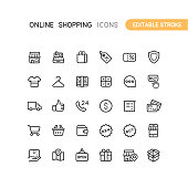 Outline Online Shopping Icons Editable Stroke