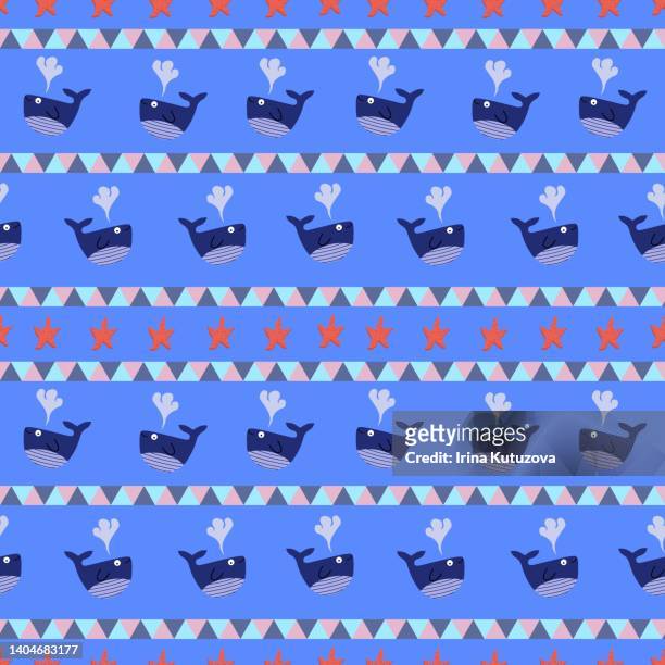 pattern with blue whale geometric ornament