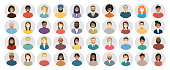 People Avatar Round Icon Set - Profile Diverse Faces for Social Network - vector abstract illustration