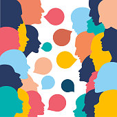 People profile heads in dialogue.  Vector background.