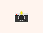 Photo Camera with flash vector icon. Isolated Photo Camera flat, colored illustration symbol - Vector