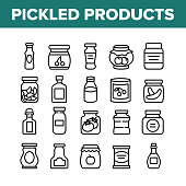 Pickled Product Food Collection Icons Set Vector