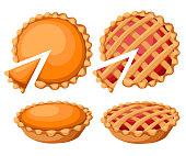 Pies Vector Illustration. Thanksgiving and Holiday Pumpkin Pie. Happy Thanksgiving Day traditional pumpkin pie with whipped cream on the top Web site page and mobile app design vector element