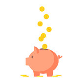 Pig piggy bank with coins vector illustration