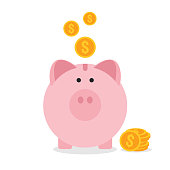 Piggy bank flat design, saving money concept