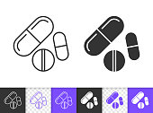 Pill drug medicine pharmacy black line vector icon