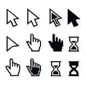 Pixel cursors icons - mouse cursor hand pointer hourglass - Illustration