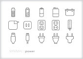 Power and energy line icon set