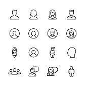 Profile and User Line Icons. Editable Stroke. Pixel Perfect. For Mobile and Web. Contains such icons as Profile, User, Social Media, Member, Communication, Avatar, Customer Support, Human.