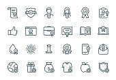 Quality Control and Check Mark Linear Icons Set. Food, Clothes, Water Certification Procedure, Inspection, Certification, Approval, Confirmation Icons. Editable stroke. Vector illustration