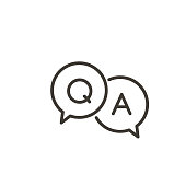 Questions and answers icon with speech bubble and q and a letters. Vector minimal trendy thin line illustration for frequently asked questions concepts in websites, social networks, business pages