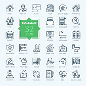 Real Estate minimal thin line web icon set. Outline icons collection.