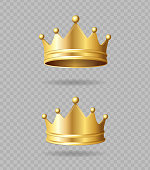 Realistic Detailed 3d Golden Crown Set. Vector
