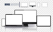 Realistic device set: pc, monitor laptop, tablet and phone template. Electronic and devices related line icon set. Vector illustration