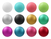Realistic vector colorful spheres set. Plastic and metallic balls.