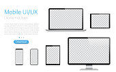 Realistic Vector Mockup Digital Tablet, Mobile Phone, Smart Phone, Laptop and Computer Monitor. Modern Digital Devices. EPS 10.
