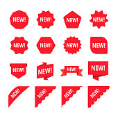Red promotion labels with word new. Set of new sticker.