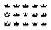Royal crown icons collection set.
