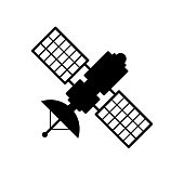 Satellite icon. Black, minimalist icon isolated on white background.