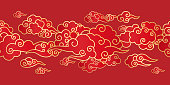 Seamless border with Chinese clouds