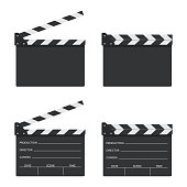 Set of blank movie clapper board icon in flat style. Movie, cinema, film symbol concept. Director clapboard. Filmmaking device.