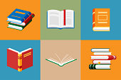 Set of book icons in flat style isolated.
