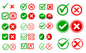set of check mark or wrong and right sign option concept.