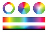 Set of color spectra RGB, wheel circles and stripes. Vector