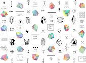 Set of colored crystals in polygon style with geometric shapes.