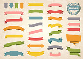 Set of Colorful Vintage Ribbons, Banners, badges, Labels - Design Elements on retro background