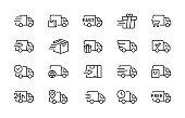 set of delivery truck icons editable vector stroke 96x96 pixel perfect